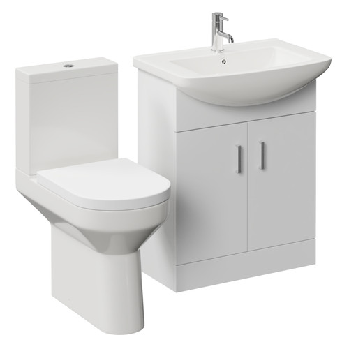 Modena Gloss White 650mm 2 Door Vanity Unit and Newbury Comfort Back Toilet Suite Left Hand View