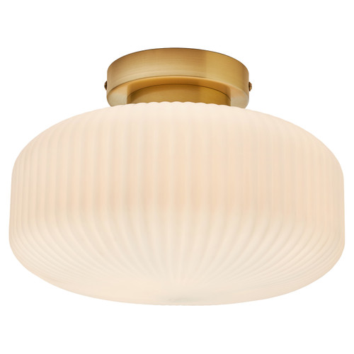 Forum Spa Scala Satin Brass Ribbed Flush Bathroom Light Front View Illuminated