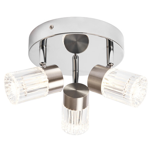 Forum Spa Bizet Chrome 3 Light Adjustable Spot Ceiling Plate Front View Illuminated Cool White