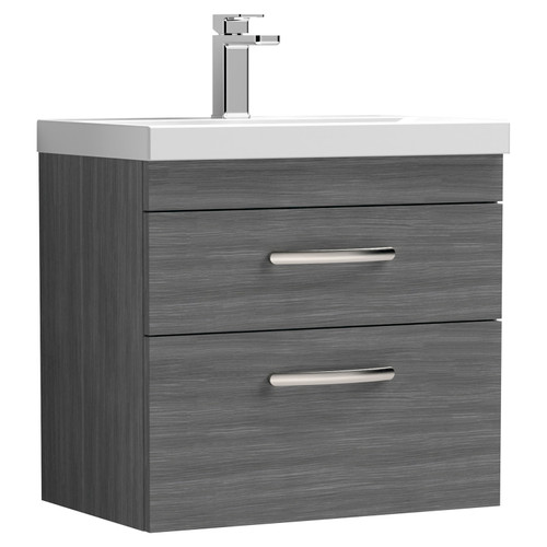 Nuie Athena Anthracite Woodgrain 600mm Wall Hung 2 Drawer Vanity Unit with 50mm Profile Basin - ATH046D Main Image