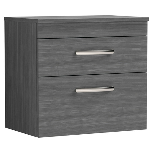 Nuie Athena Anthracite Woodgrain 600mm Wall Hung 2 Drawer Vanity Unit with Worktop - ATH046W Main Image