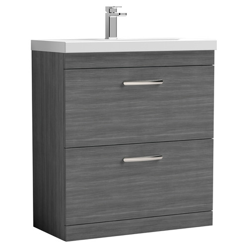 Nuie Athena Anthracite Woodgrain 800mm 2 Drawer Vanity Unit with 40mm Profile Basin - ATH053A Main Image
