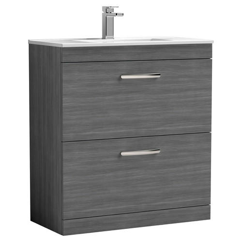 Nuie Athena Anthracite Woodgrain 800mm 2 Drawer Vanity Unit with 18mm Profile Basin - ATH053B Main Image
