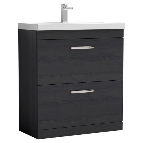 Nuie Athena Charcoal Black 800mm 2 Drawer Vanity Unit with 40mm Profile Basin - ATH054A Main Image