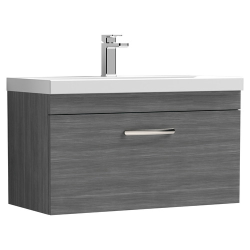 Nuie Athena Anthracite Woodgrain 800mm Wall Hung Single Drawer Vanity Unit with 40mm Profile Basin - ATH060A Main Image