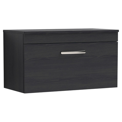 Nuie Athena Charcoal Black 800mm Wall Hung Single Drawer Vanity Unit with Worktop - ATH061W Main Image