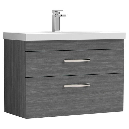 Nuie Athena Anthracite Woodgrain 800mm Wall Hung 2 Drawer Vanity Unit with 40mm Profile Basin - ATH067A Main Image
