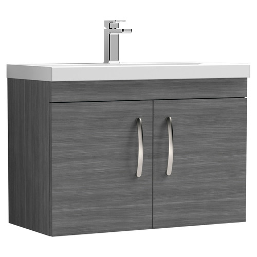 Nuie Athena Anthracite Woodgrain 800mm Wall Hung 2 Door Vanity Unit with 50mm Profile Basin - ATH100D Main Image