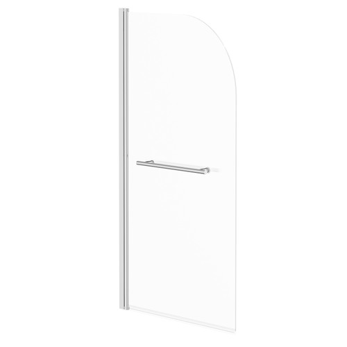 Polished Chrome 770mm Single Section Rounded Corner Bath Shower Screen With Towel Rail - Right View