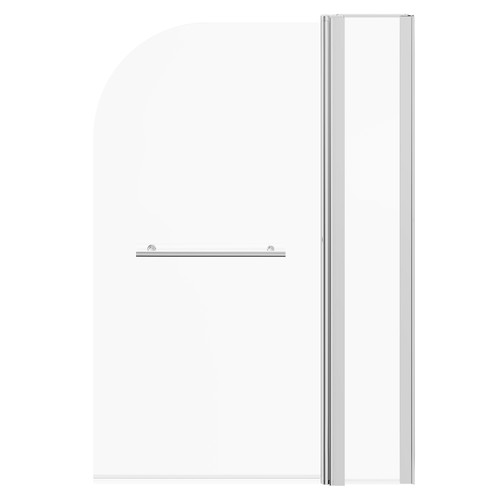 Polished Chrome 985mm Extended Rounded Corner Bath Shower Screen With Towel Rail - Front View