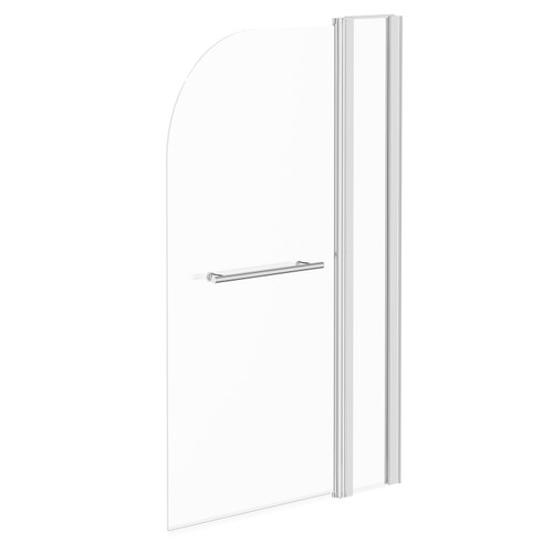 Polished Chrome 985mm Extended Rounded Corner Bath Shower Screen With Towel Rail - Left View