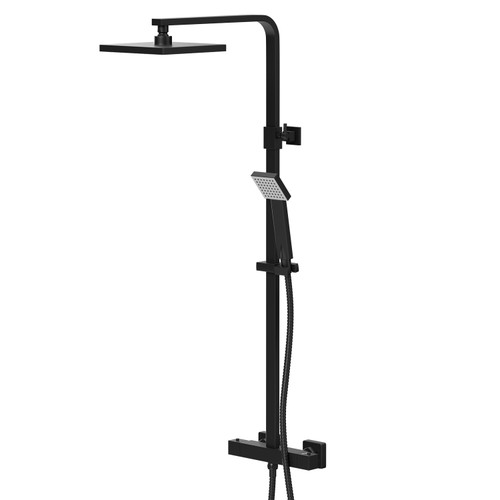 Colore Square Matt Black Thermostatic Rigid Riser and Handset Shower System Right Hand View