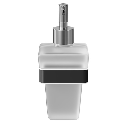 Colore Square Matt Black and Frosted Glass Wall Mounted Liquid Soap Dispenser Front View