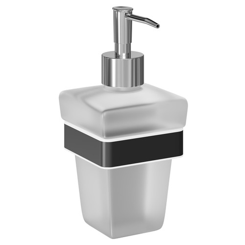 Colore Square Matt Black and Frosted Glass Wall Mounted Liquid Soap Dispenser Left Hand View