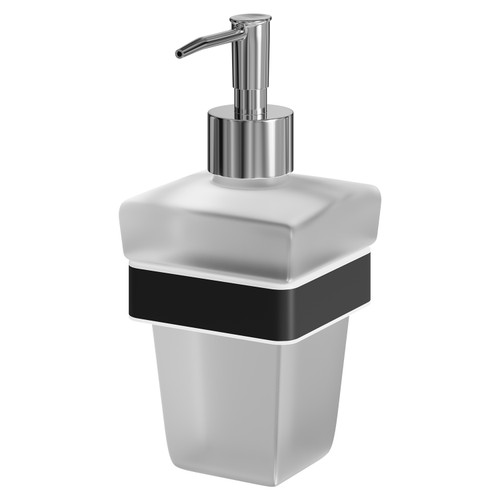 Colore Square Matt Black and Frosted Glass Wall Mounted Liquid Soap Dispenser Right Hand View