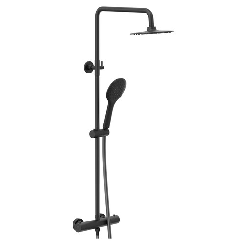 Colore Round Matt Black Thermostatic Rigid Riser Kit And Handset Shower System - Left View