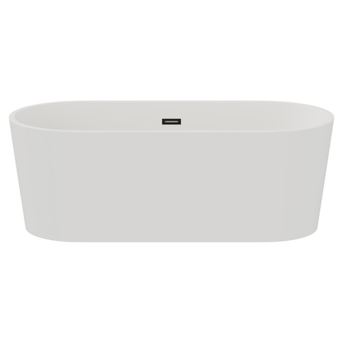 Genoa Matt White 1700mm x 800mm Double Ended Freestanding Bath with Black Waste View from Front