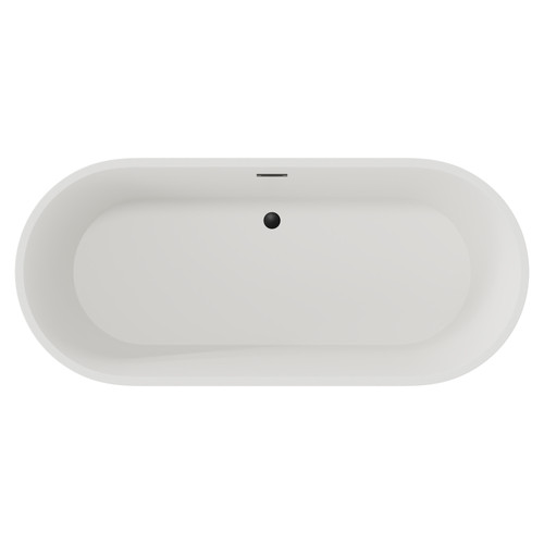 Genoa Matt White 1700mm x 800mm Double Ended Freestanding Bath with Black Waste Top View