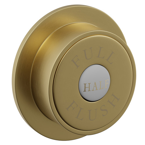 Colore Round Brushed Brass Traditional Dual Flush Push Button - Left View