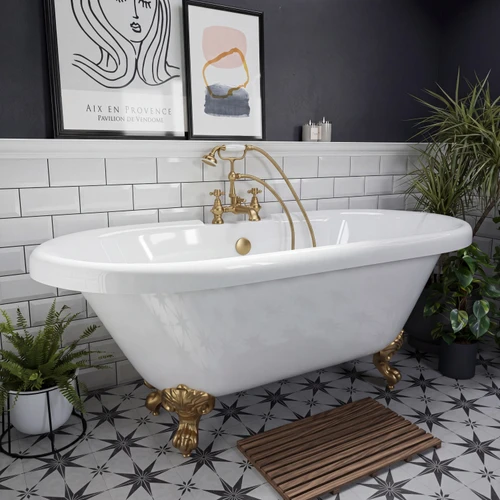 Windsor 1795mm x 785mm Double Ended Freestanding Roll Top Bath with Brushed Brass Claw Feet Lifestyle