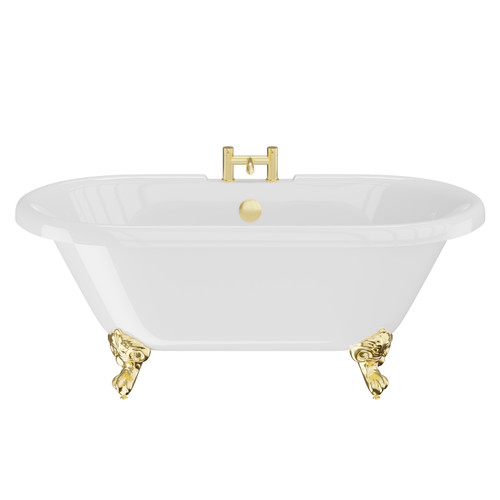 Windsor 1795mm x 785mm Double Ended Freestanding Roll Top Bath with Brushed Brass Claw Feet View from Front