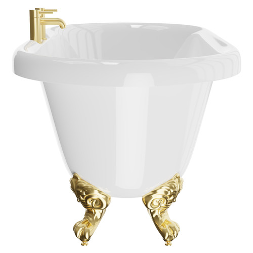 Windsor 1795mm x 785mm Double Ended Freestanding Roll Top Bath with Brushed Brass Claw Feet View from Side