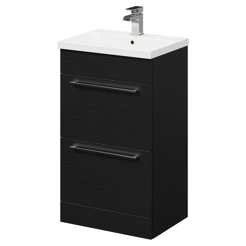 Napoli Nero Oak 500mm Floor Standing Vanity Unit with 1 Tap Hole Basin and 2 Drawers with Polished Chrome Handles Right Hand View
