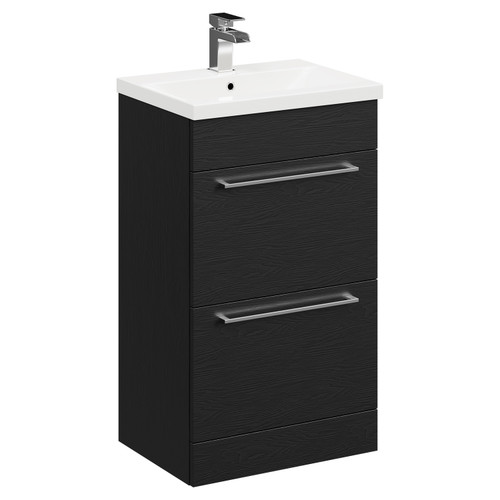 Napoli Nero Oak 500mm Floor Standing Vanity Unit with 1 Tap Hole Basin and 2 Drawers with Polished Chrome Handles Left Hand View