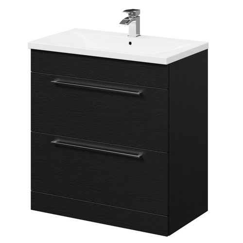 Napoli Nero Oak 800mm Floor Standing Vanity Unit with 1 Tap Hole Basin and 2 Drawers with Polished Chrome Handles Right Hand View