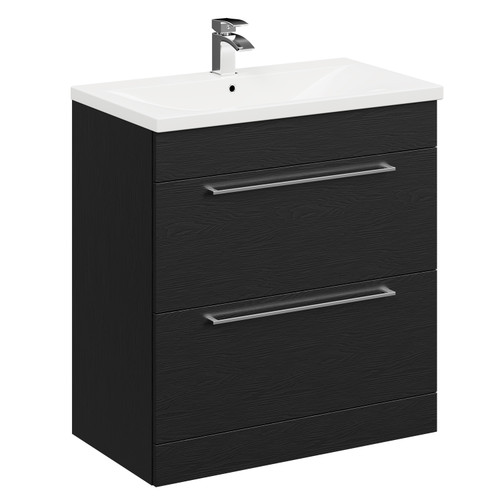 Napoli Nero Oak 800mm Floor Standing Vanity Unit with 1 Tap Hole Basin and 2 Drawers with Polished Chrome Handles Left Hand View