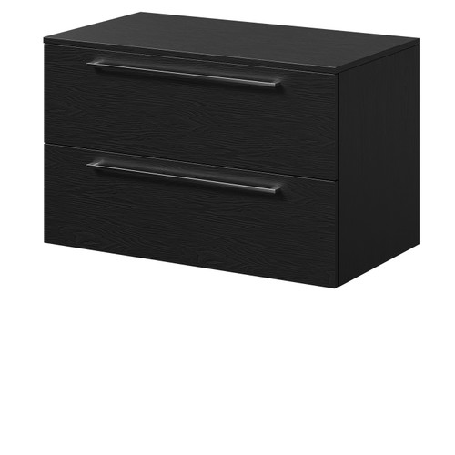Napoli Nero Oak 800mm Wall Mounted Vanity Unit for Countertop Basins with 2 Drawers and Polished Chrome Handles Right Hand View