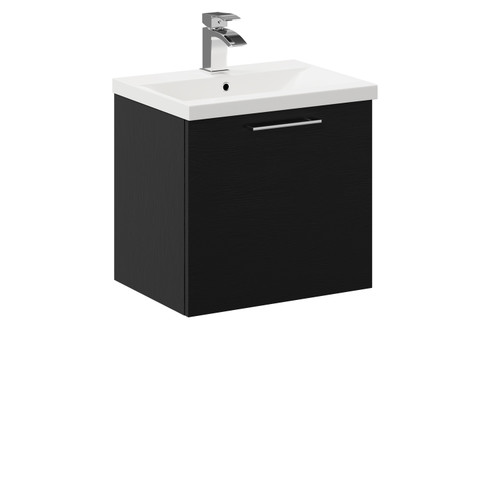 Napoli Nero Oak 500mm Wall Mounted Vanity Unit with 1 Tap Hole Basin and Single Drawer with Polished Chrome Handle Left Hand View