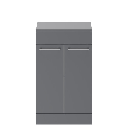 Napoli Gloss Grey 500mm Floor Standing Vanity Unit for Countertop Basins with 2 Doors and Polished Chrome Handles Front View