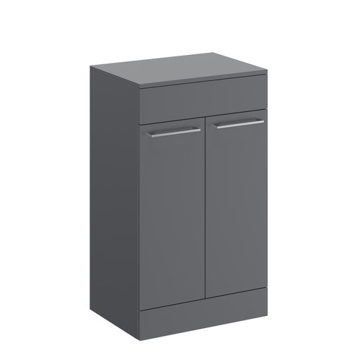 Napoli Gloss Grey 500mm Floor Standing Vanity Unit for Countertop Basins with 2 Doors and Polished Chrome Handles Left Hand Side View