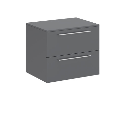Napoli Gloss Grey 600mm Wall Mounted Vanity Unit for Countertop Basins with 2 Drawers and Polished Chrome Handles Left Hand Side View