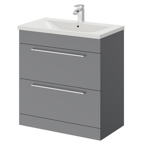 Napoli Gloss Grey 800mm Floor Standing Vanity Unit with 1 Tap Hole Basin and 2 Drawers with Polished Chrome Handles Right Hand Side View