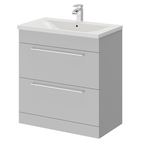 Napoli Gloss Grey Pearl 800mm Floor Standing Vanity Unit with 1 Tap Hole Basin and 2 Drawers with Polished Chrome Handles Right Hand Side View