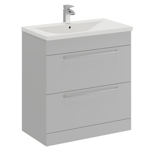 Napoli Gloss Grey Pearl 800mm Floor Standing Vanity Unit with 1 Tap Hole Basin and 2 Drawers with Polished Chrome Handles Left Hand Side View