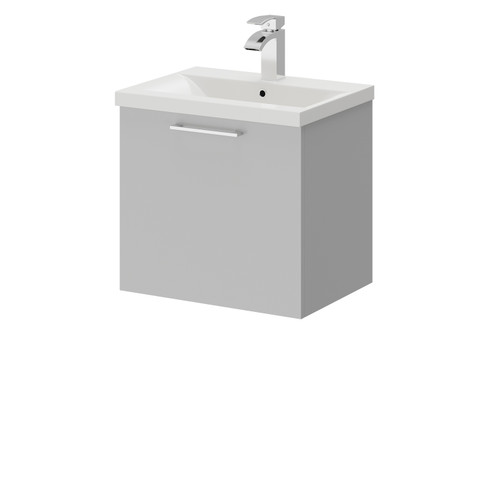 Napoli Gloss Grey Pearl 500mm Wall Mounted Vanity Unit with 1 Tap Hole Basin and Single Drawer with Polished Chrome Handle Right Hand Side View