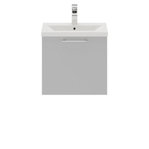 Napoli Gloss Grey Pearl 500mm Wall Mounted Vanity Unit with 1 Tap Hole Basin and Single Drawer with Polished Chrome Handle Front View