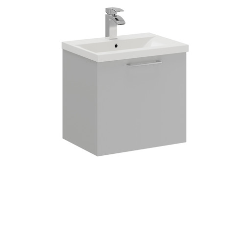 Napoli Gloss Grey Pearl 500mm Wall Mounted Vanity Unit with 1 Tap Hole Basin and Single Drawer with Polished Chrome Handle Left Hand Side View