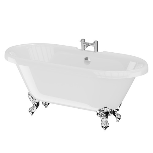 Windsor 1795mm x 785mm Double Ended Freestanding Roll Top Bath with Chrome Claw Feet Right Hand View