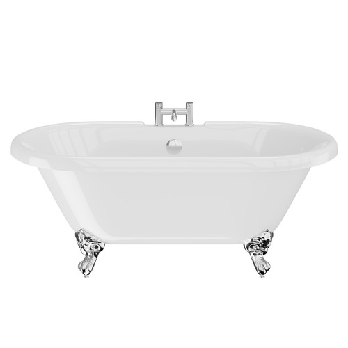 Windsor 1795mm x 785mm Double Ended Freestanding Roll Top Bath with Chrome Claw Feet View from Front