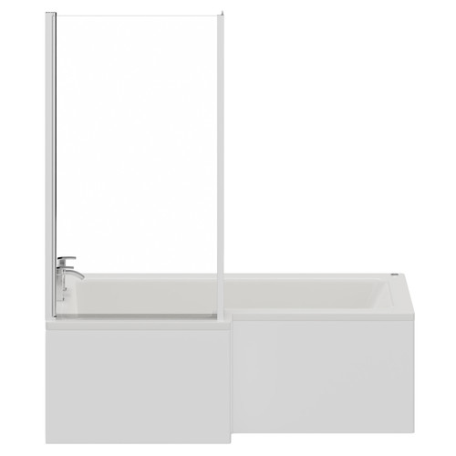 Loire 1700mm 12 Jet Chrome Easifit Left Hand L Shaped Spa Shower Bath with Bath Screen and Front Bath Panel Front View