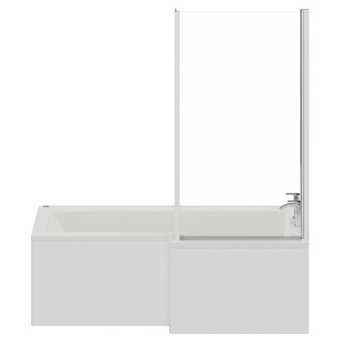 Loire 1700mm 12 Jet Chrome Easifit Right Hand L Shaped Spa Shower Bath with Bath Screen and Front Bath Panel Front View