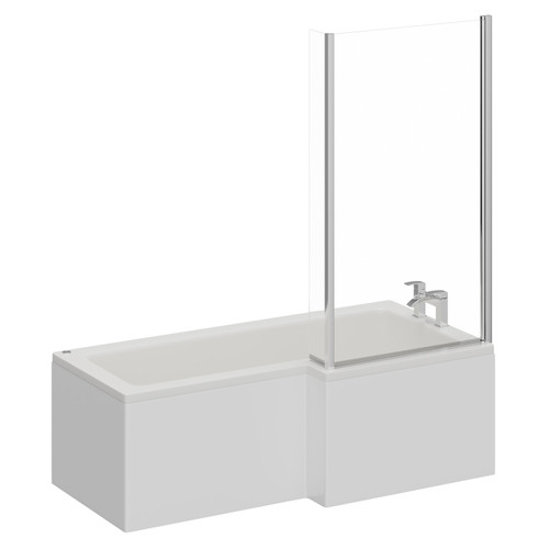 Loire 1700mm 12 Jet Chrome Easifit Right Hand L Shaped Spa Shower Bath with Bath Screen and Front Bath Panel Left Hand View