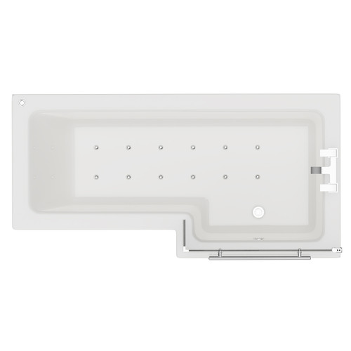 Loire 1700mm 12 Jet Chrome Easifit Right Hand L Shaped Spa Shower Bath with Towel Rail Bath Screen and Front Bath Panel View from Above