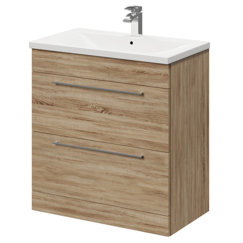 Napoli Bordalino Oak 800mm Floor Standing Vanity Unit with 1 Tap Hole Basin and 2 Drawers with Polished Chrome Handles Right Hand Side View
