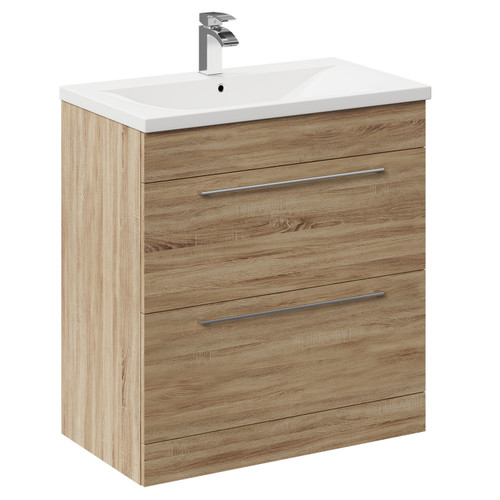 Napoli Bordalino Oak 800mm Floor Standing Vanity Unit with 1 Tap Hole Basin and 2 Drawers with Polished Chrome Handles Left Hand View