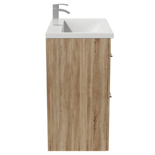 Napoli Bordalino Oak 800mm Floor Standing Vanity Unit with 1 Tap Hole Basin and 2 Drawers with Polished Chrome Handles Side View